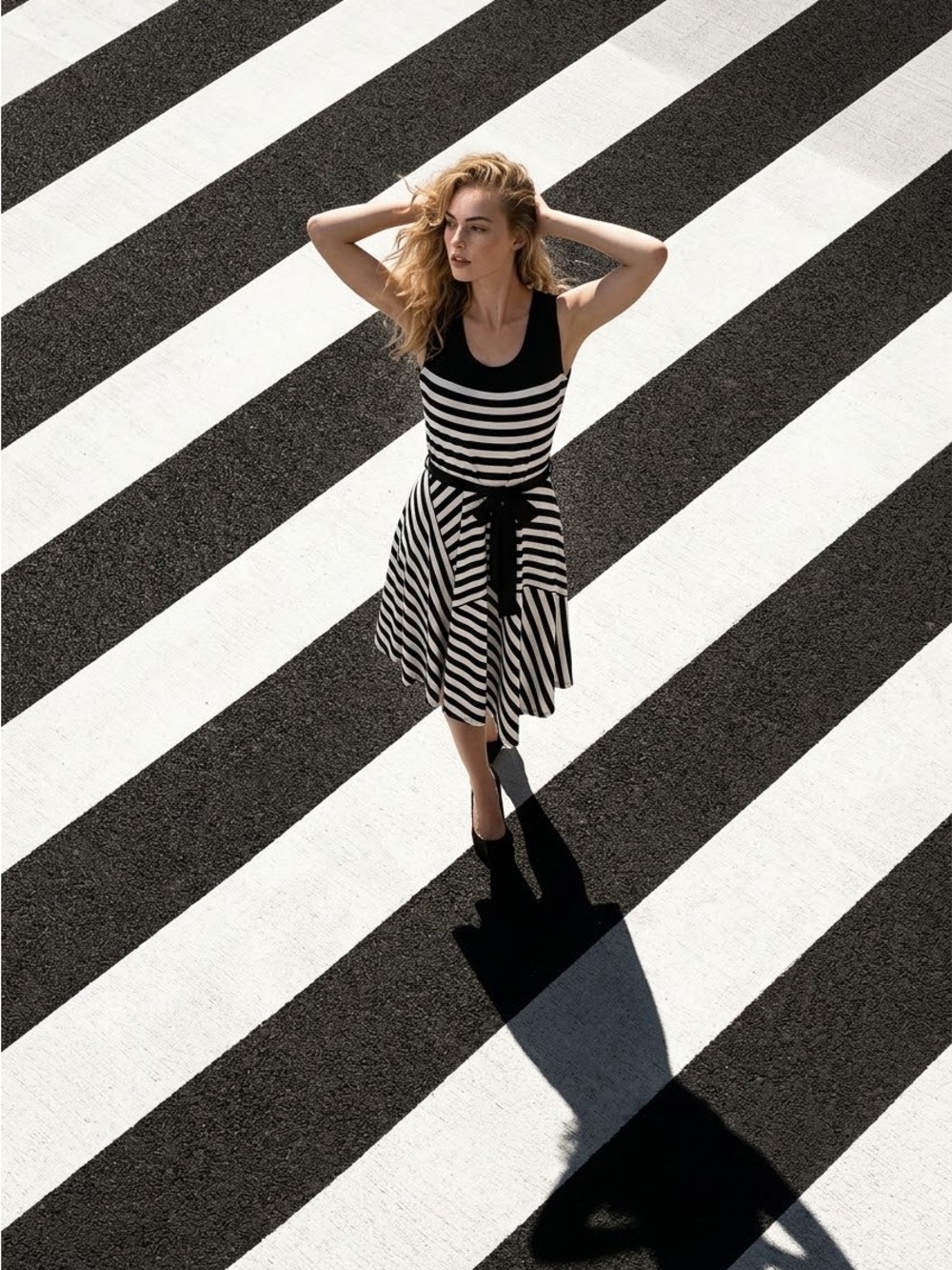 Ann Taylor Black & White Striped Sleeveless Fit-and-Flare Dress